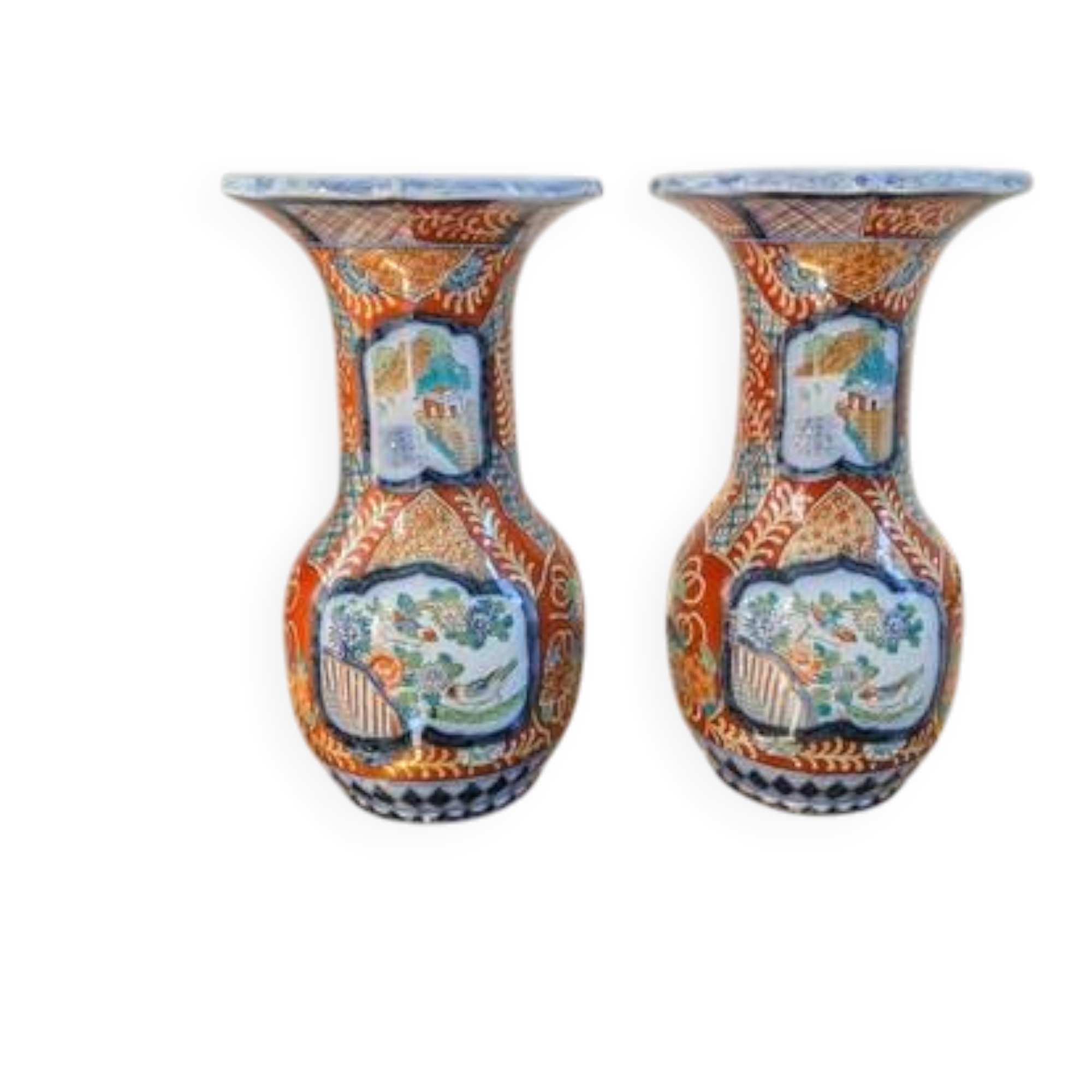 Pair of vases with Petrus Regout Maastricht decoration in Imari style porcelain - 19th century