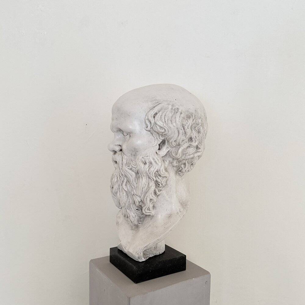 White Bust of Socrates, 1940, Plaster on a Black Marble Base
