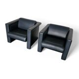 Pair / Trix and Robert Haussmann / Dark grey leather chairs by Knoll