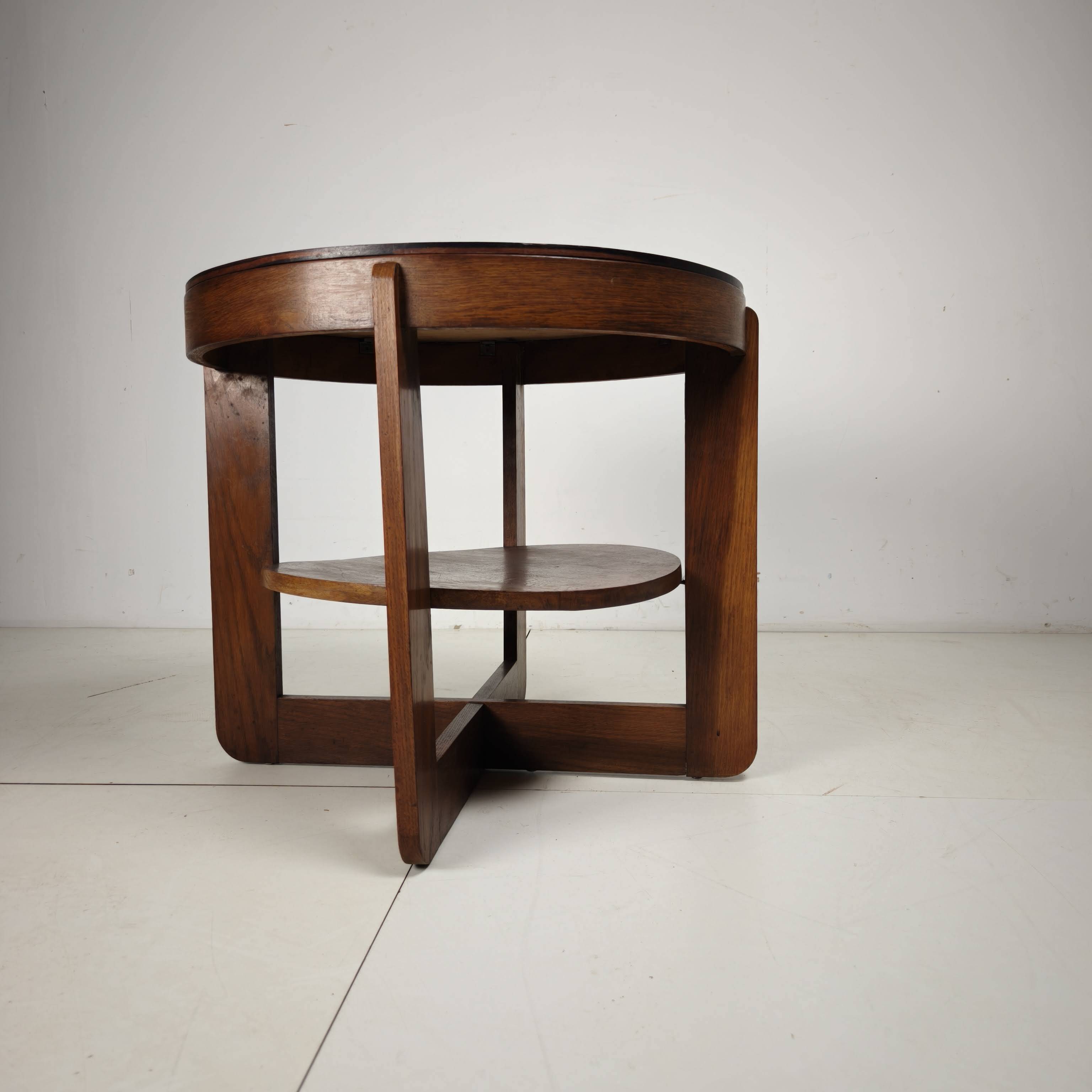 Table d'appoint en chêne de l'École d'Amsterdam avec motif carré, Pays-Bas, vers 1925