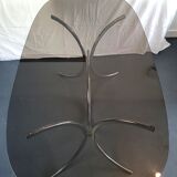 Dining table in chromed metal and smoked glass 1970