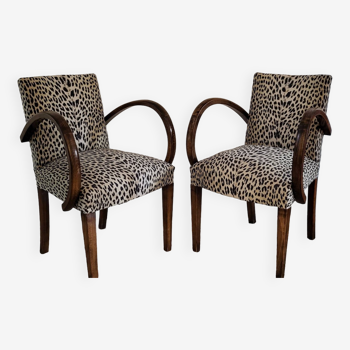 pair of Bridge armchairs, leopard fabric