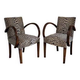 pair of Bridge armchairs, leopard fabric