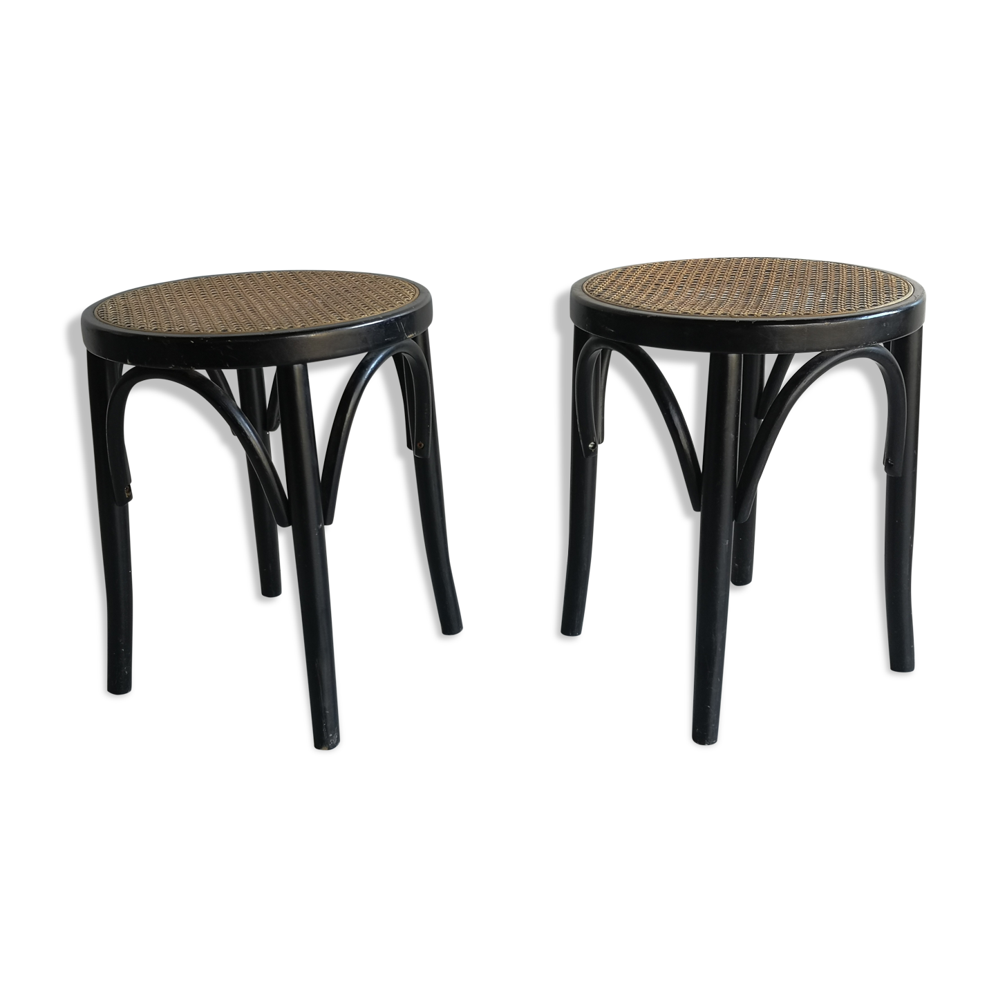 pair of cannage stool and 1940s curved wood