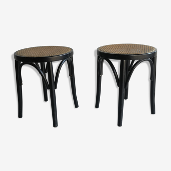 pair of cannage stool and 1940s curved wood