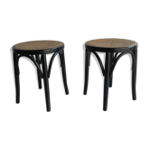 pair of cannage stool and 1940s curved wood