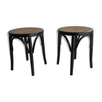 pair of cannage stool and 1940s curved wood