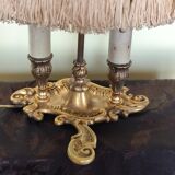 bronze bouillotte lamp with 2 lights and fabric shade