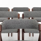 Set of 6 vintage dining chairs in grey bouclé
