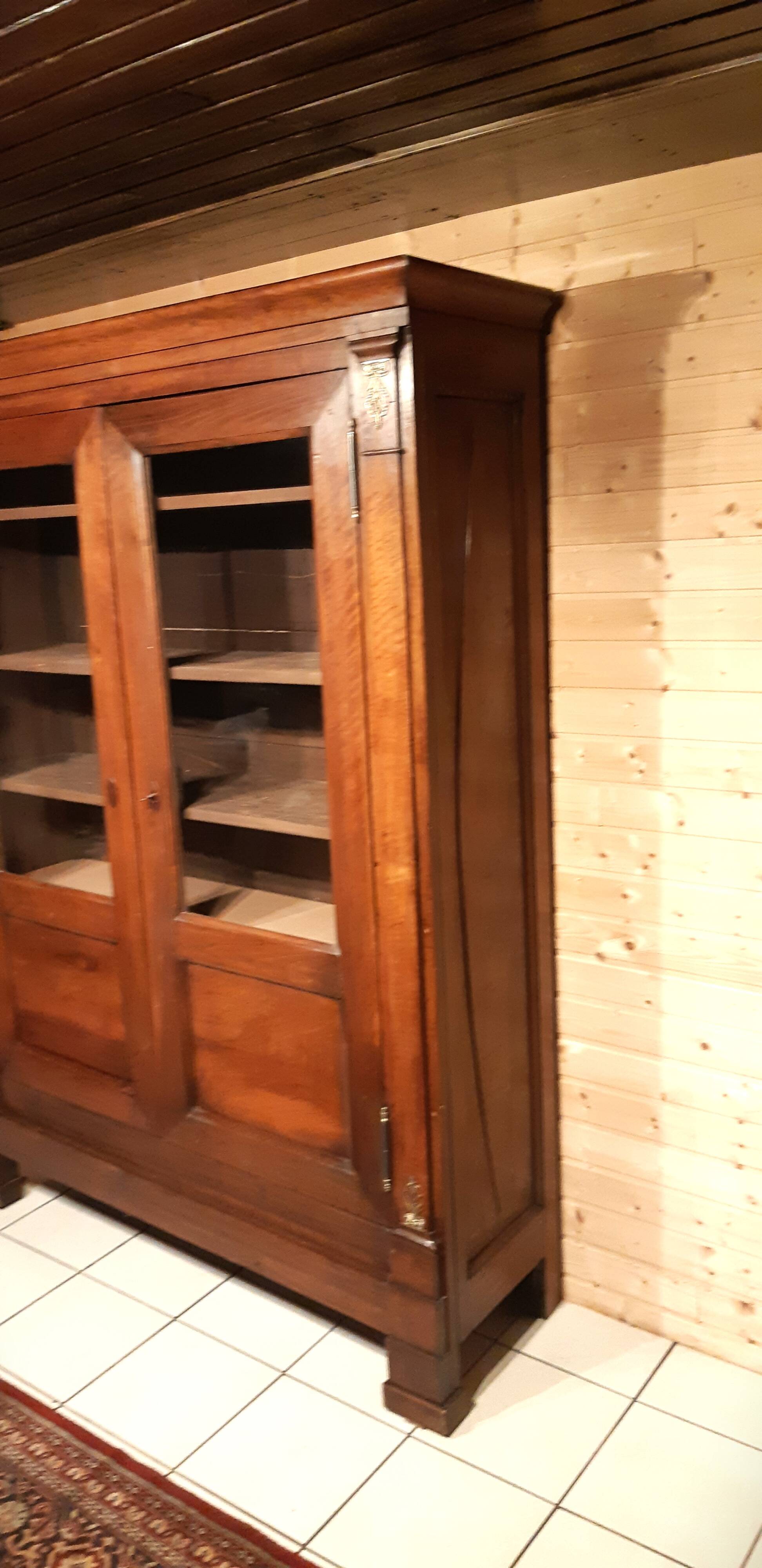 Period empire display bookcase in solid walnut