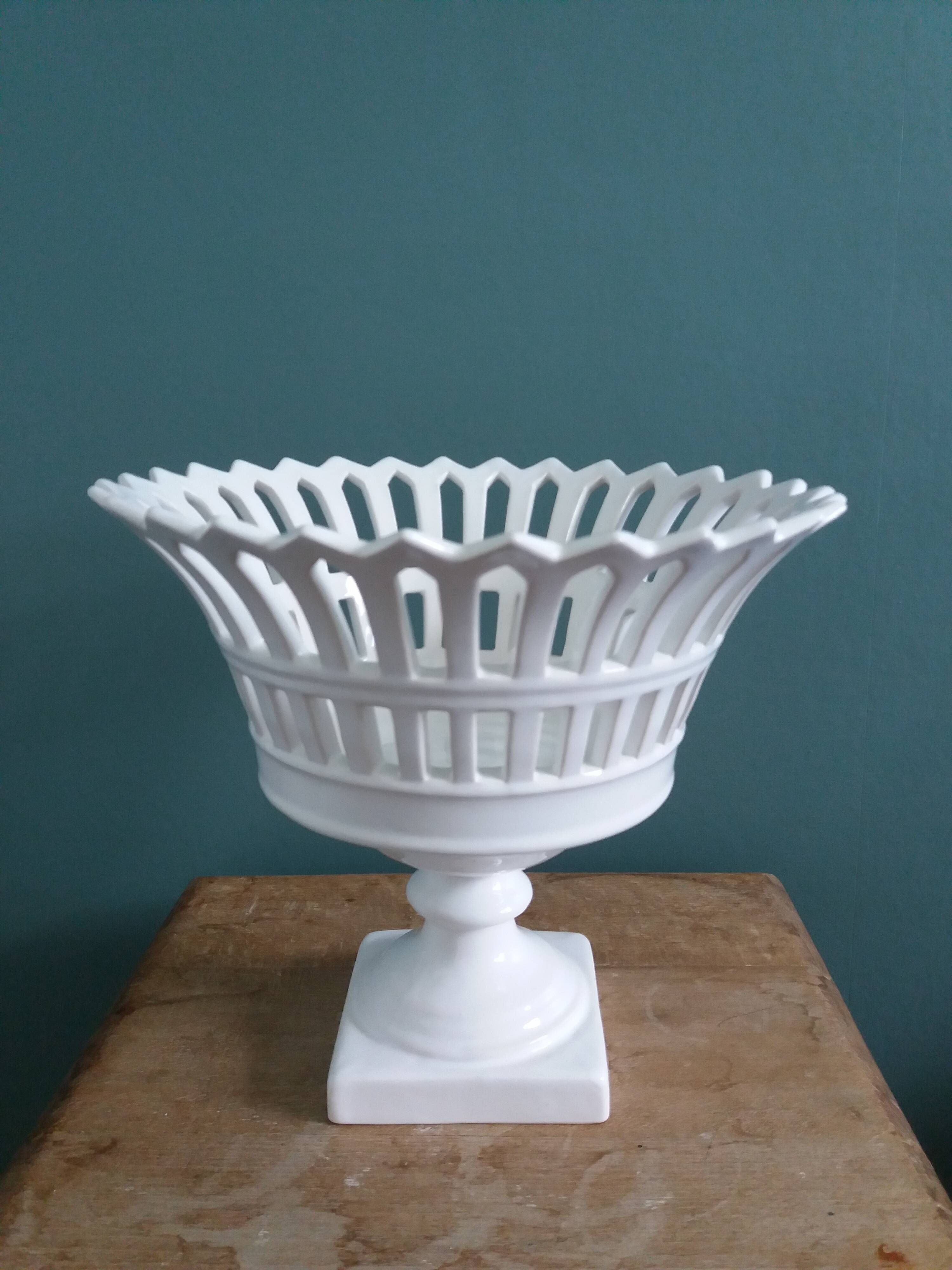 Malicorne Bourg-Joly openwork fruit bowl signed Moreau