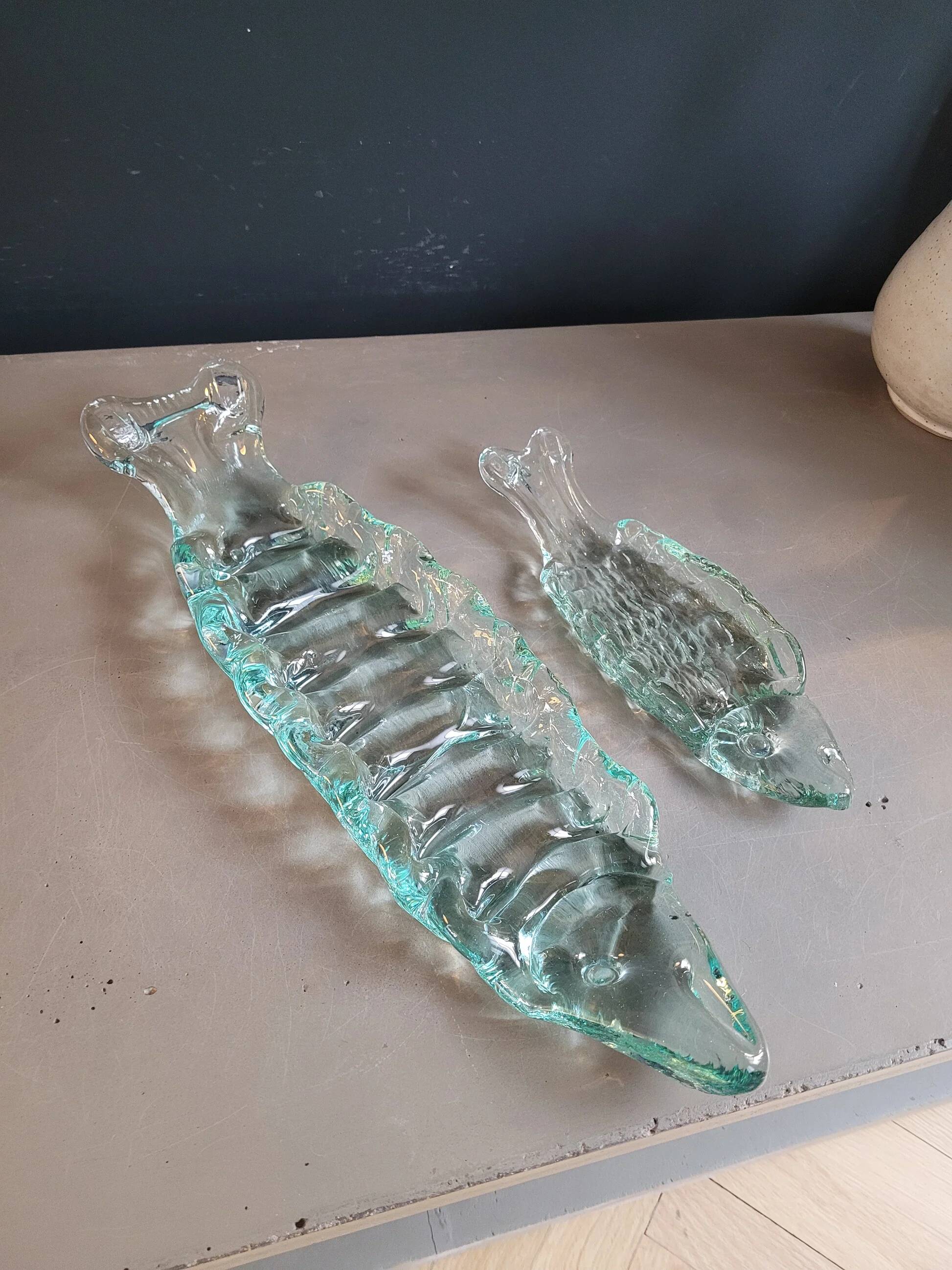 Pair of pressed glass sushi dishes