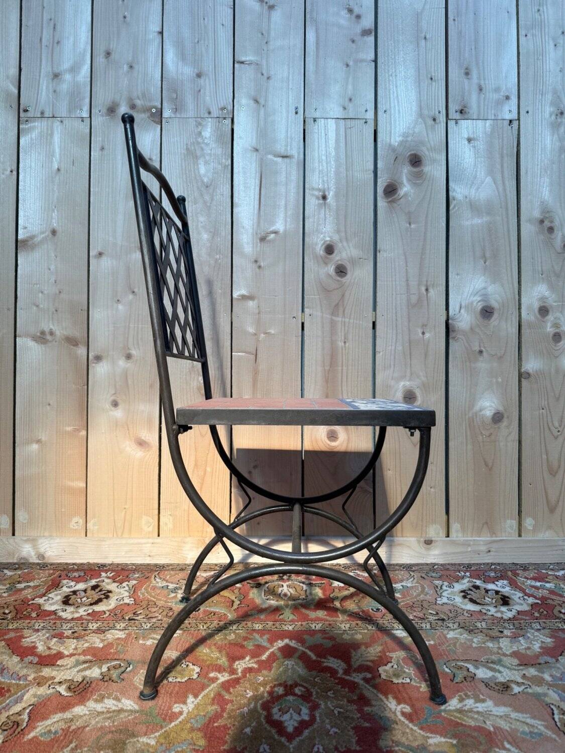 Suite de 6 chaises de jardin – Style méditerranéen années 1980 – Fer forgé