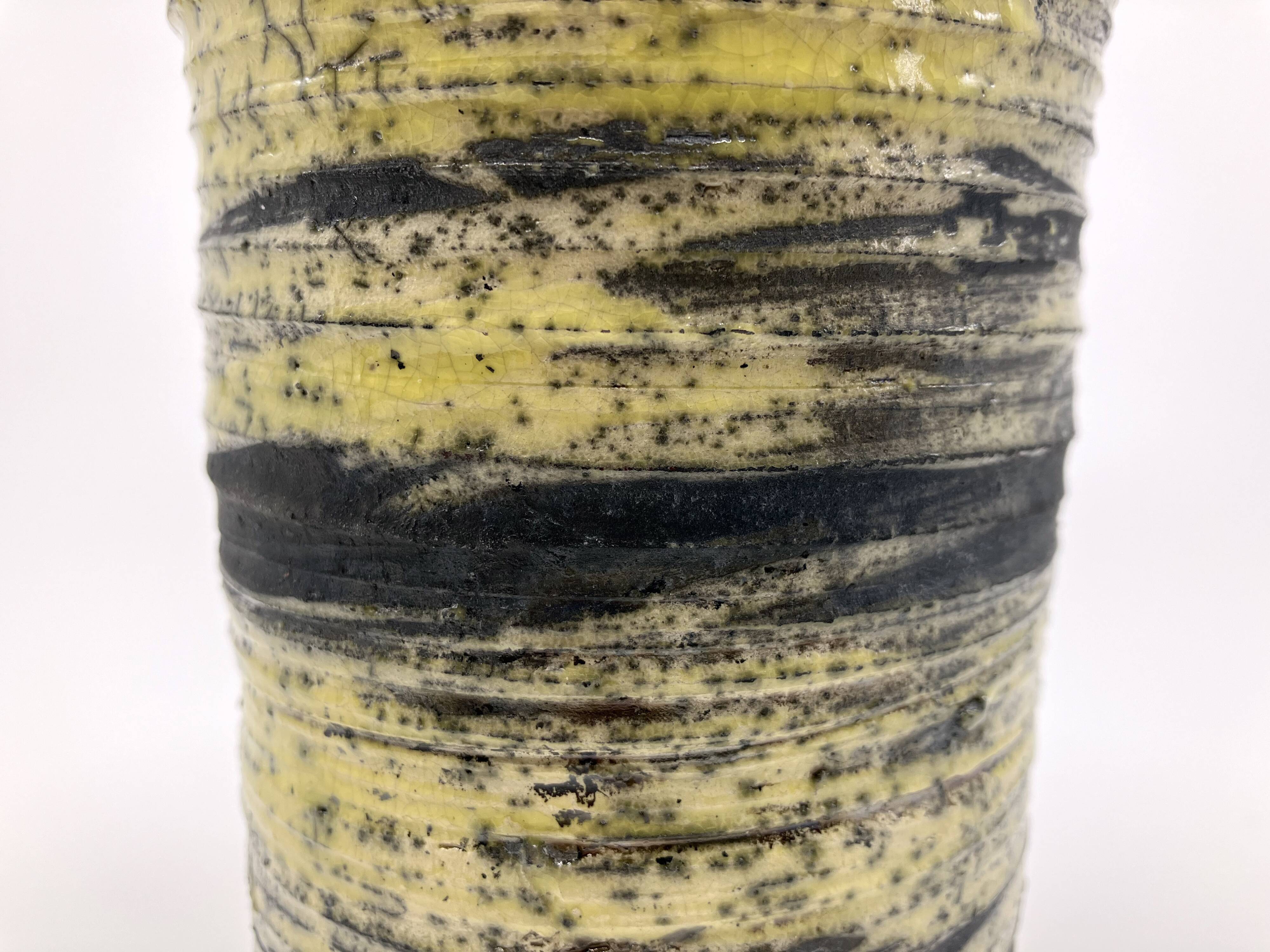 Handmade cracked ceramic vase • 1980s • signed