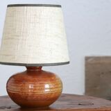 Signed sandstone lamp, beige lampshade, 70s