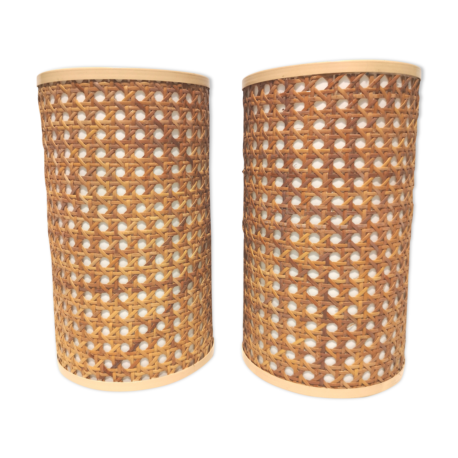 Set of 2 vintage wall lamps in cannage