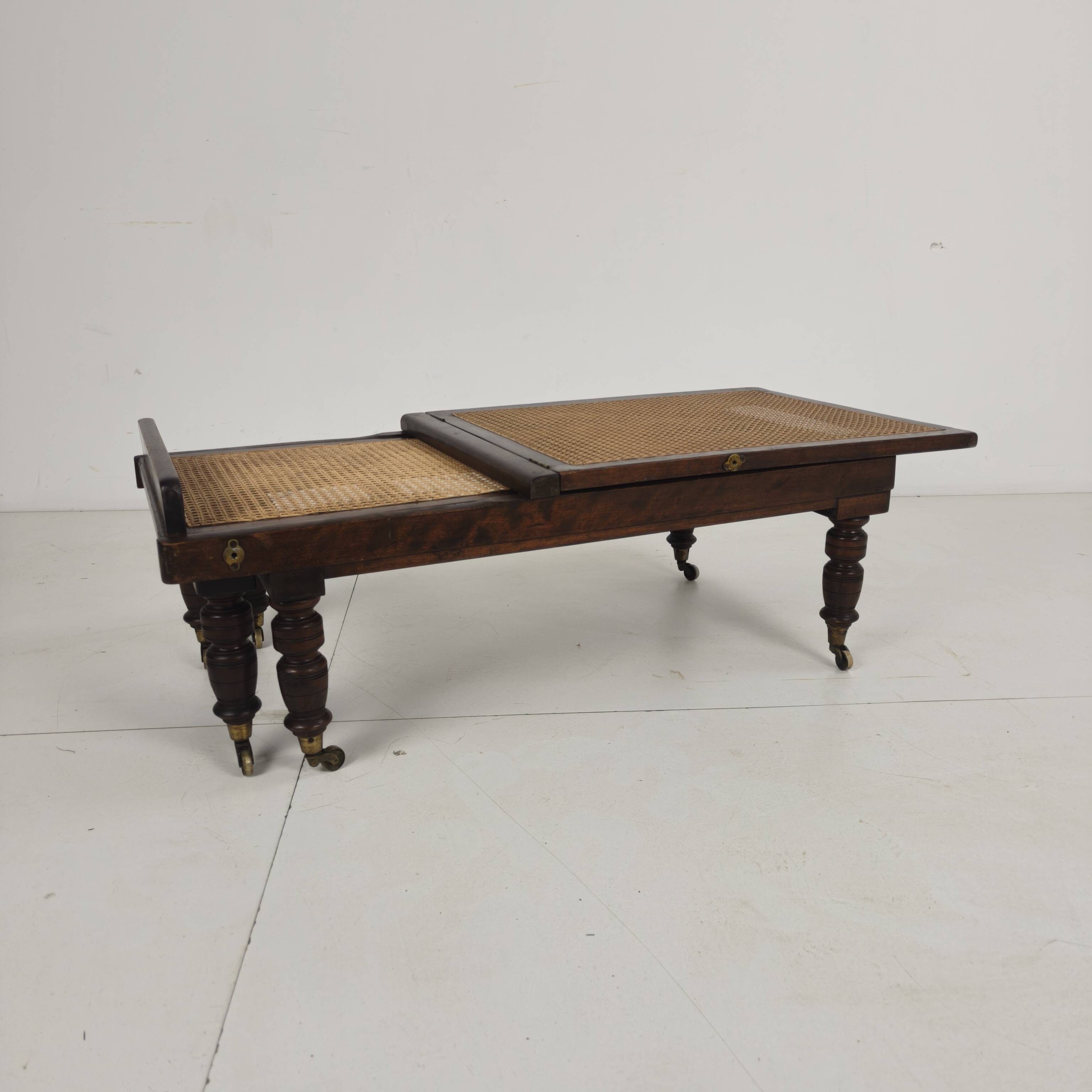 Late 19th Century English Oak Campaign Daybed with Original Cane Webbing