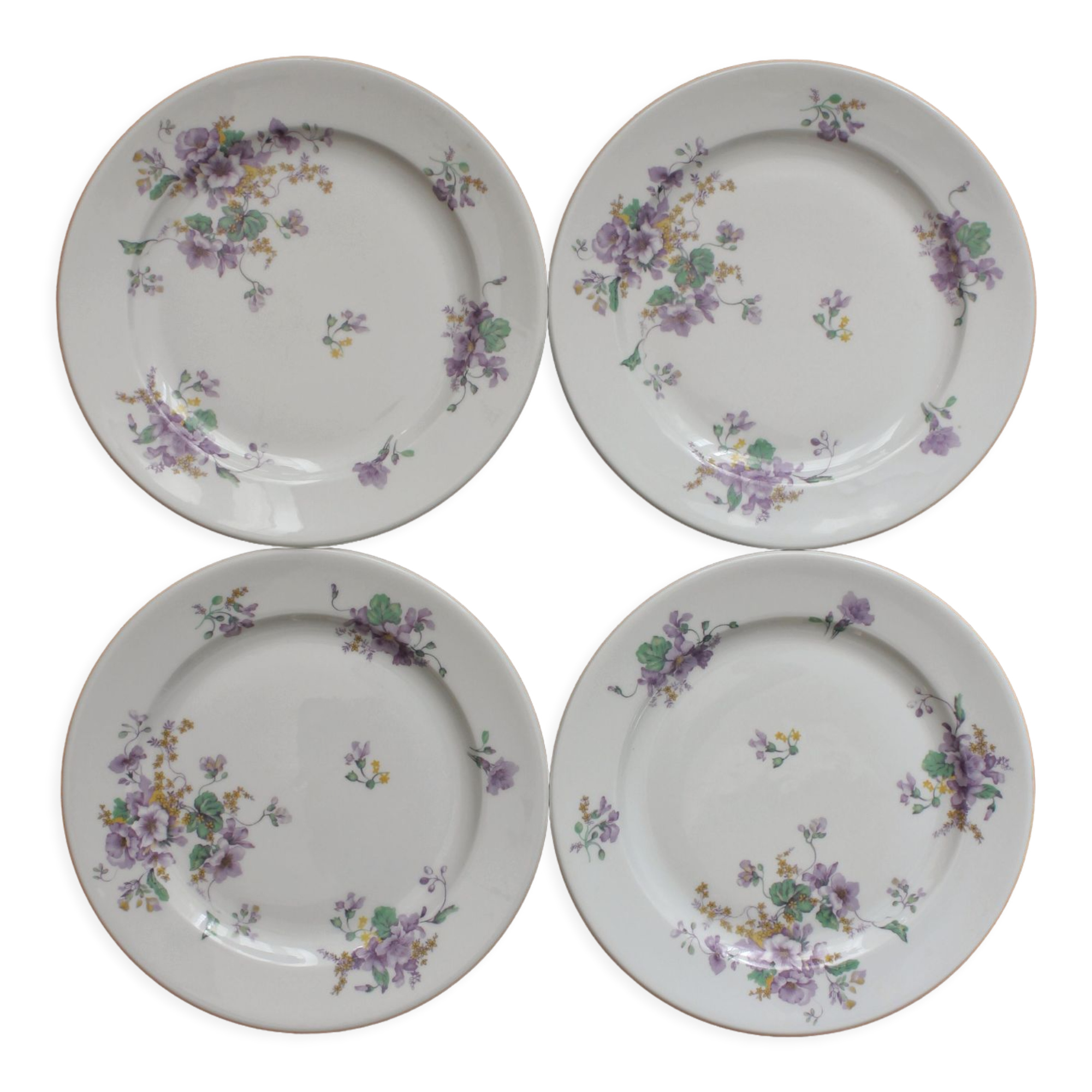 4 porcelain dessert plates decorated with flowers Bernardaud Limoges