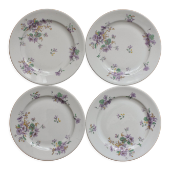 4 porcelain dessert plates decorated with flowers Bernardaud Limoges