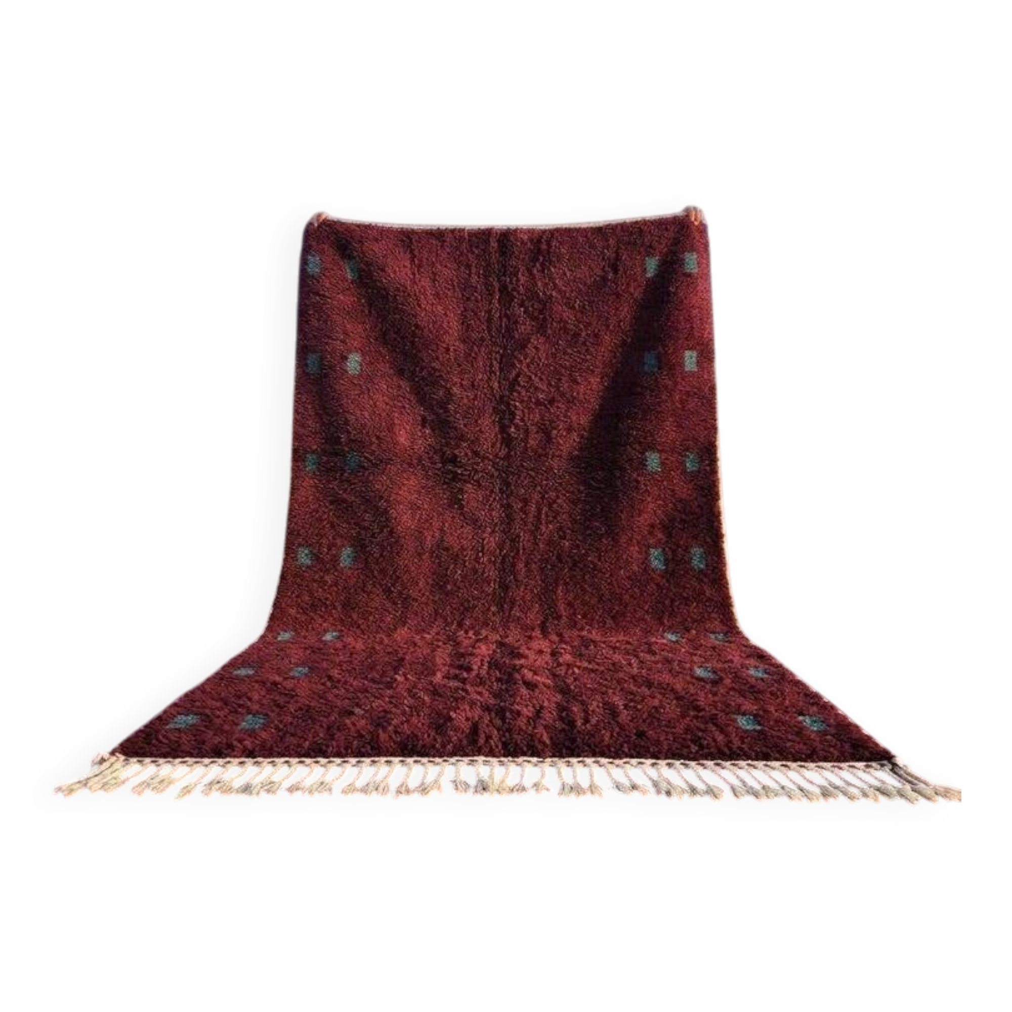 Moroccan Berber rug burgundy 300x200 cm – blue-green geometric patterns