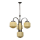 Art Deco nickel chandelier with cream glass cylinders, Czechoslovakia, 1930s