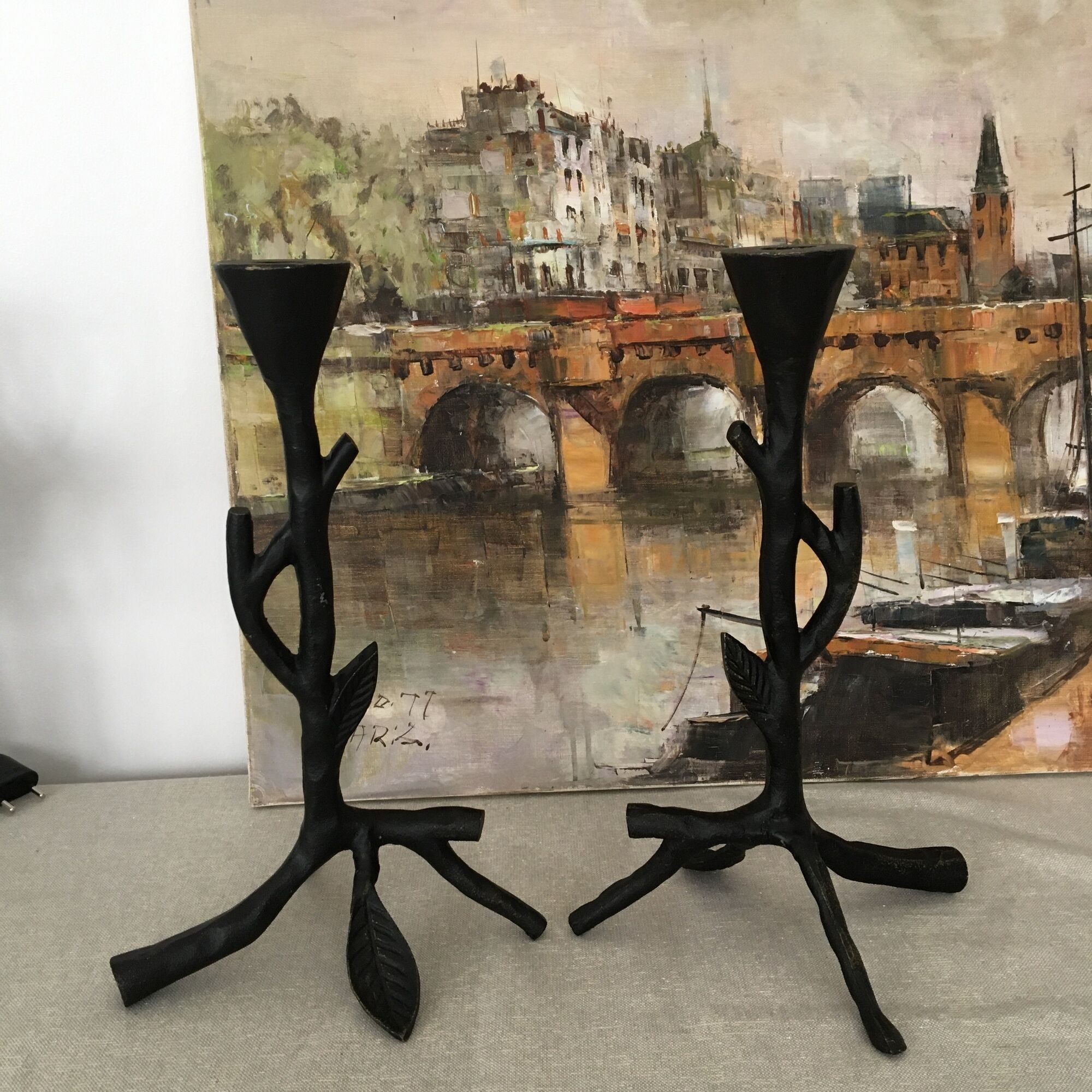 Pair of candle holders branch