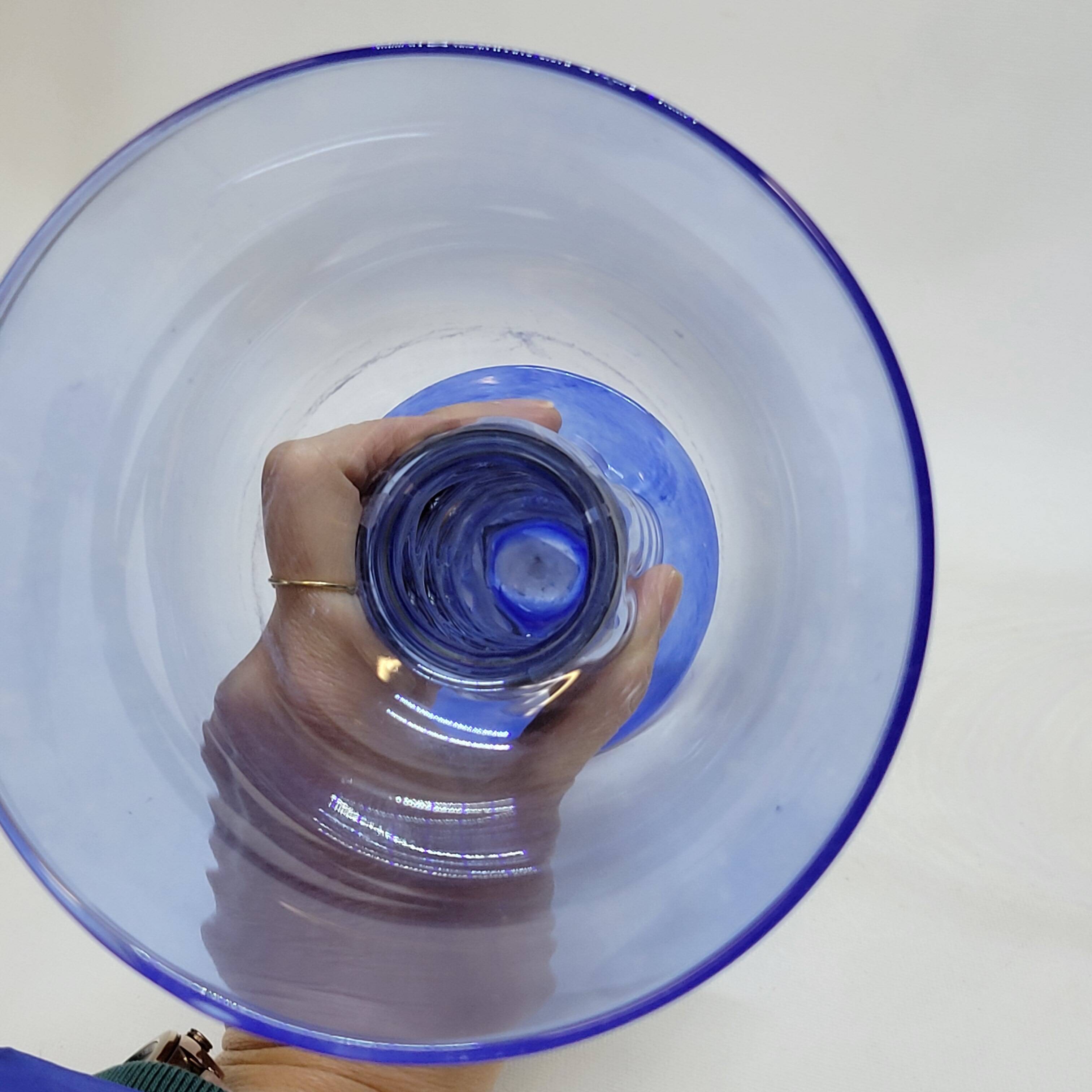 Pair Of Blue Glass Tealight Holders Blown In Cage Dlg Felipe Derflingher