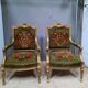 Pair of armchairs in gilded wood Louis XVI style