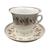 Cup and saucer porcelain of paris empire decoration golden foliage nineteenth