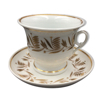 Cup and saucer porcelain of paris empire decoration golden foliage nineteenth