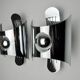 Pair of space age wall lights, chromed metal, Italy, 1970