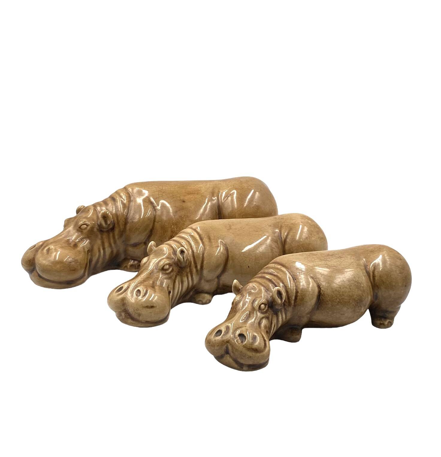 Mid-century Set of 3 ceramic hippos, Zaccagnini Italy 1950s
