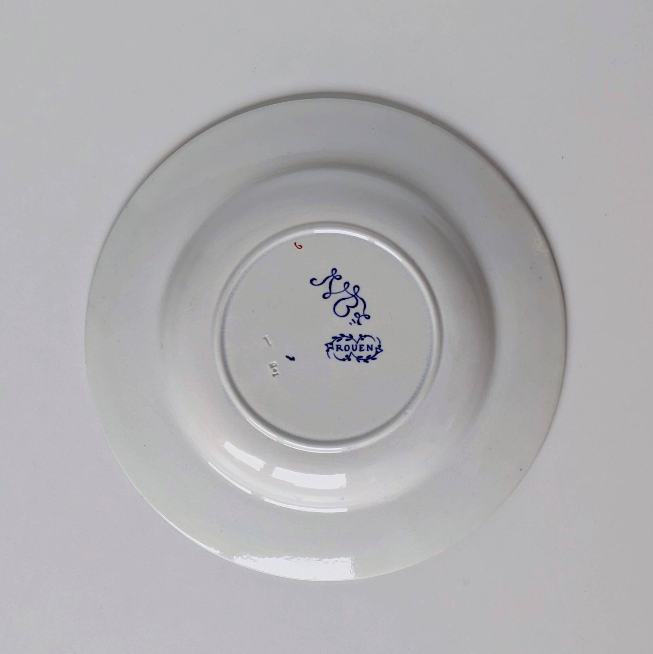 Hollow Plate in Earthenware - "Rouen Style" Decor - JVB Brand - Late 19th Century