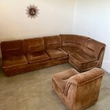 Old vintage modular corner sofa in designer velvet from the 70s/80s 4 elements