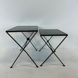 Pull-out tables in metal and glass