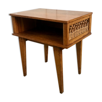 Vintage bedside wood and rattan