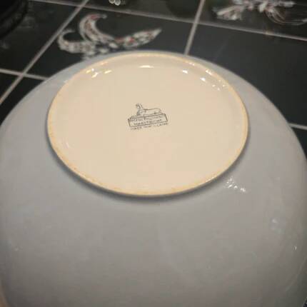 Saladier vintage bicolore bleu ciel et blanc Petrus Regout Maastricht 1890