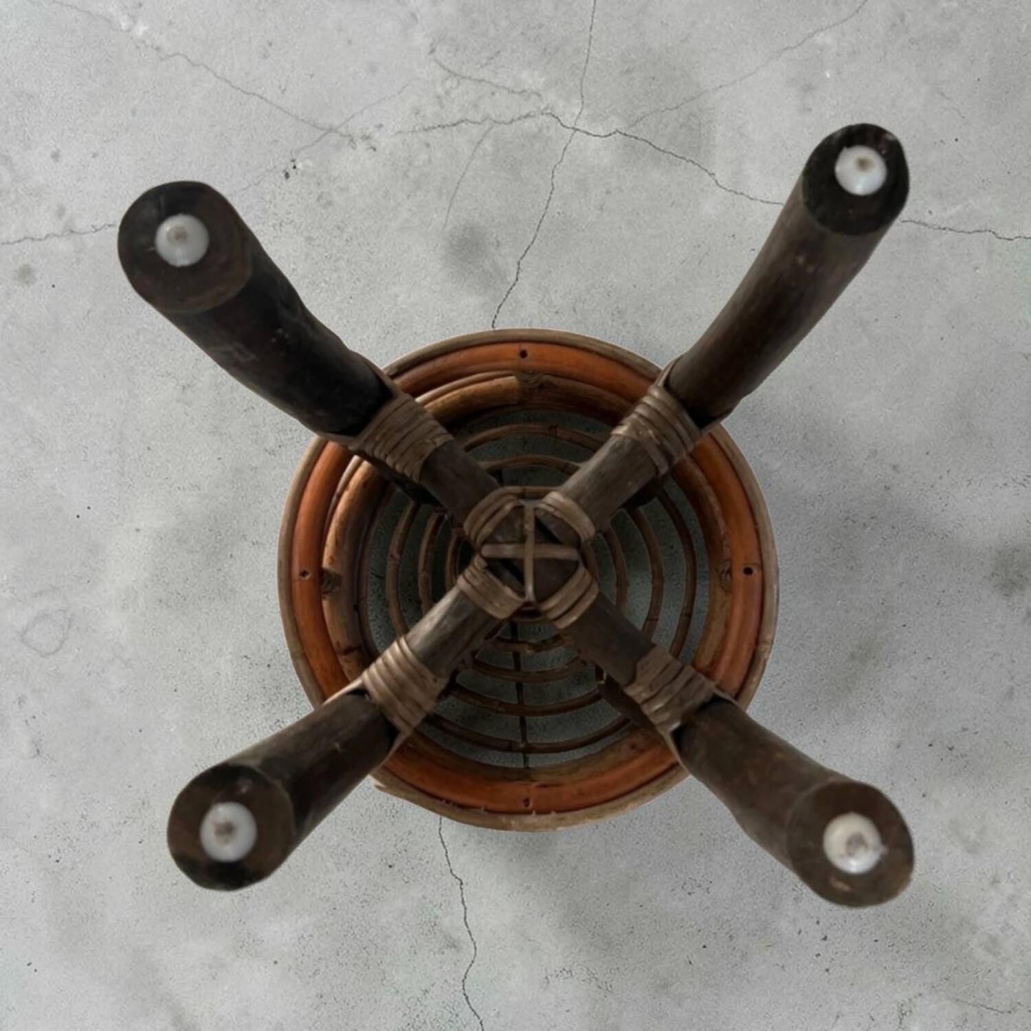 Brutalist rattan stool