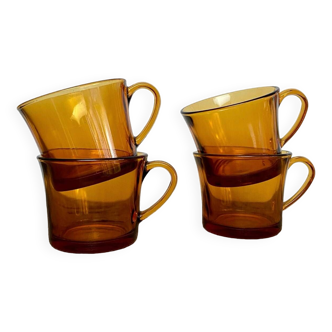 4 amber Duralex cups