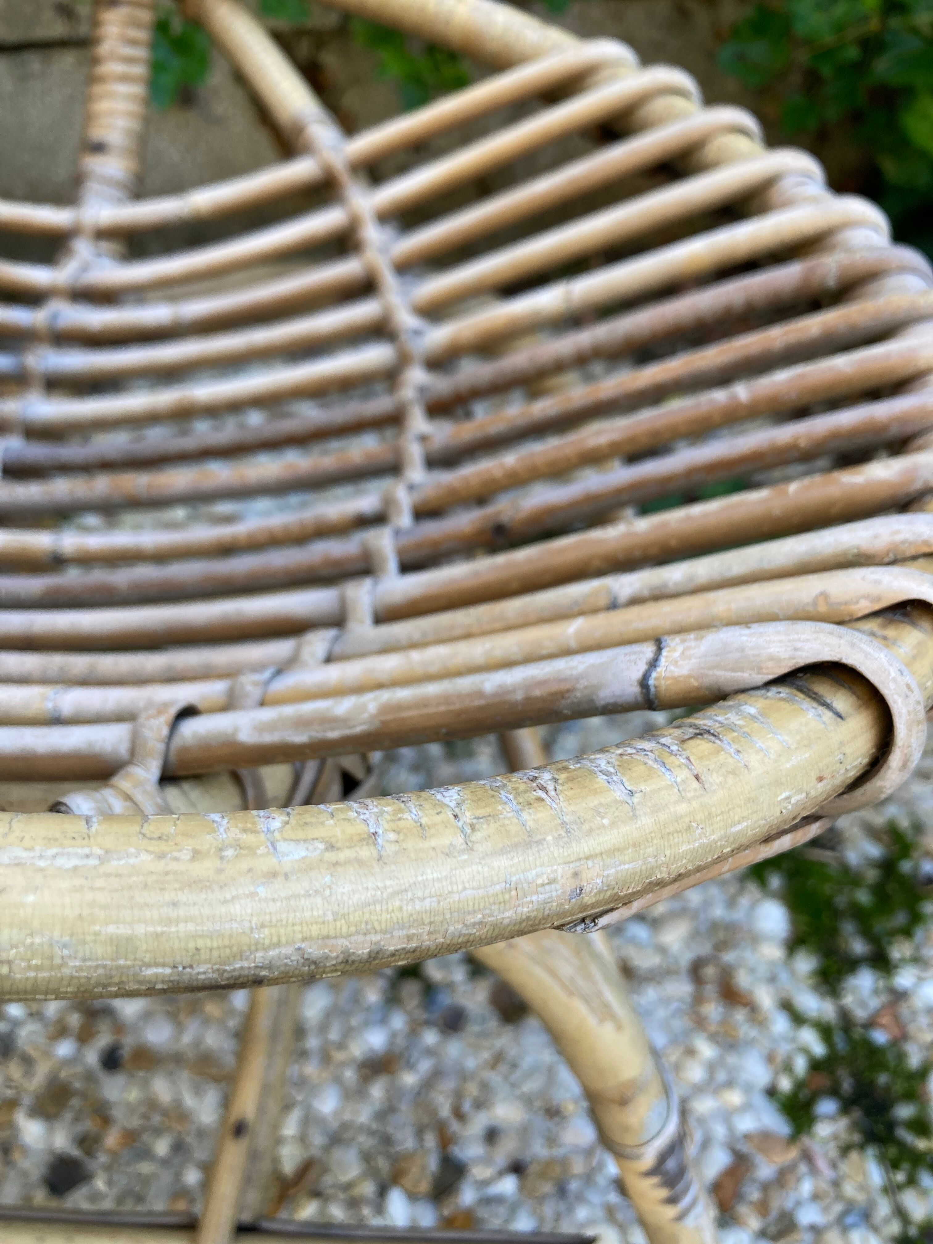 Set of 3 vintage rattan armchairs