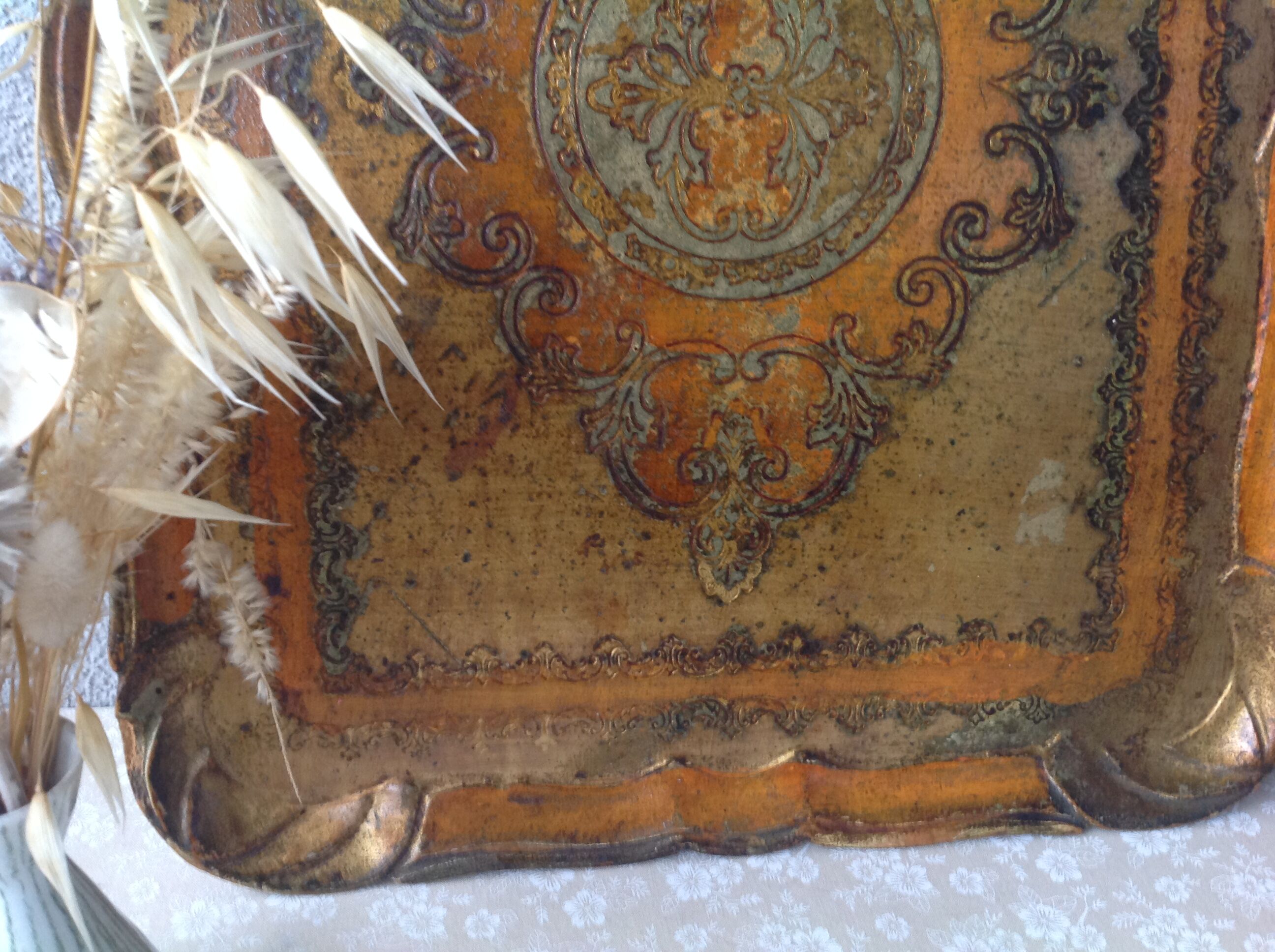 Old Florentine tray rectangle in papier-mâché