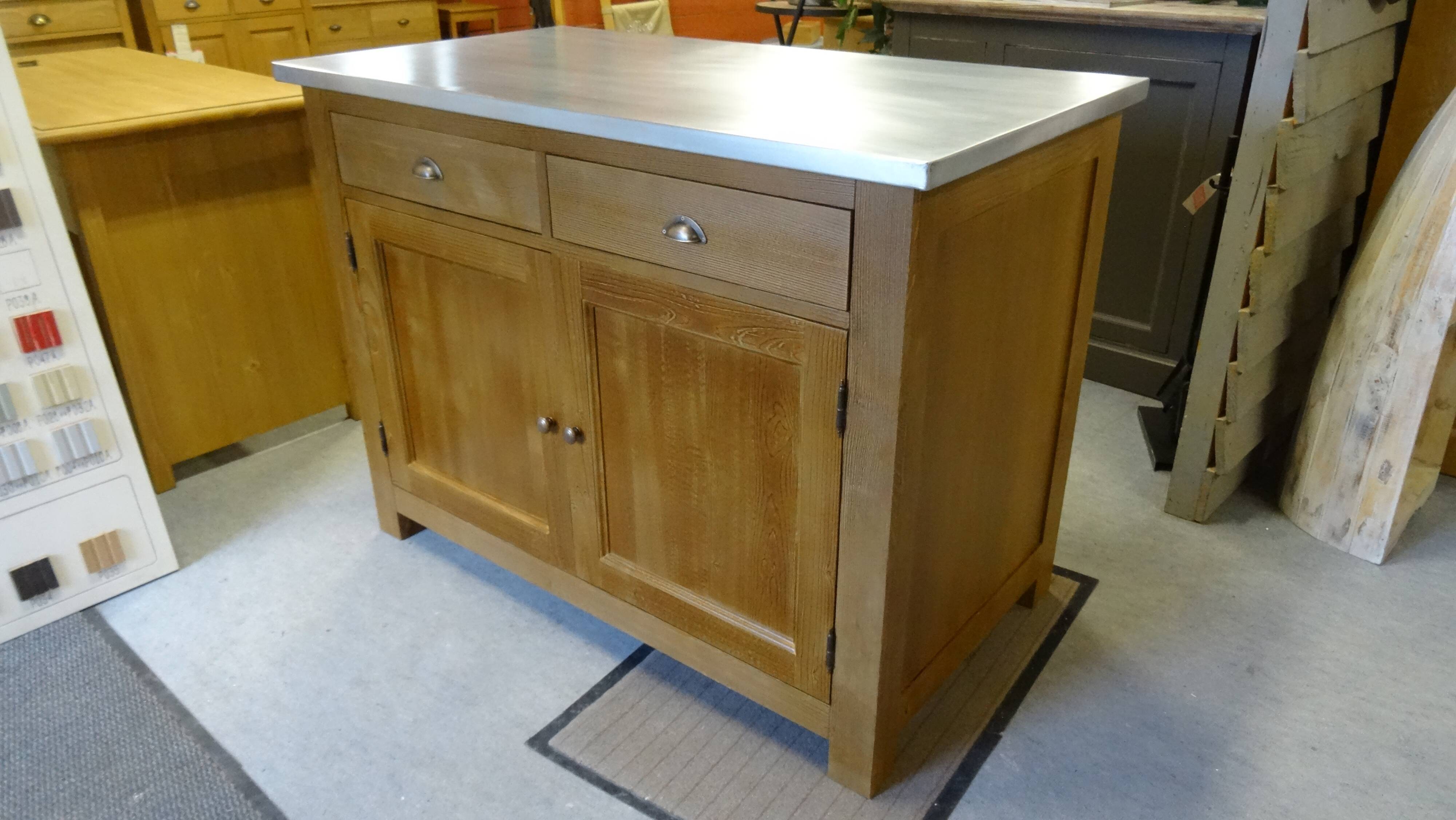 solid wood sideboard, metal top: zinc