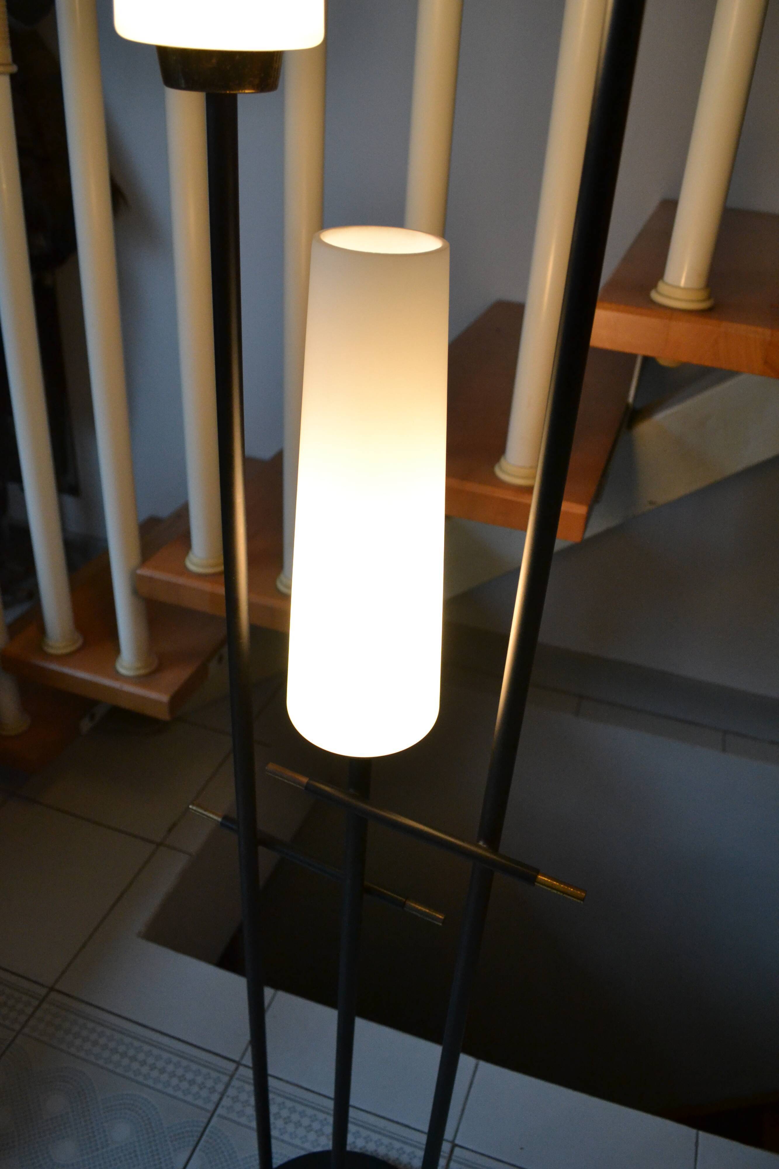 Vintage floor lamp Maison Arlus 3 lights opaline metal