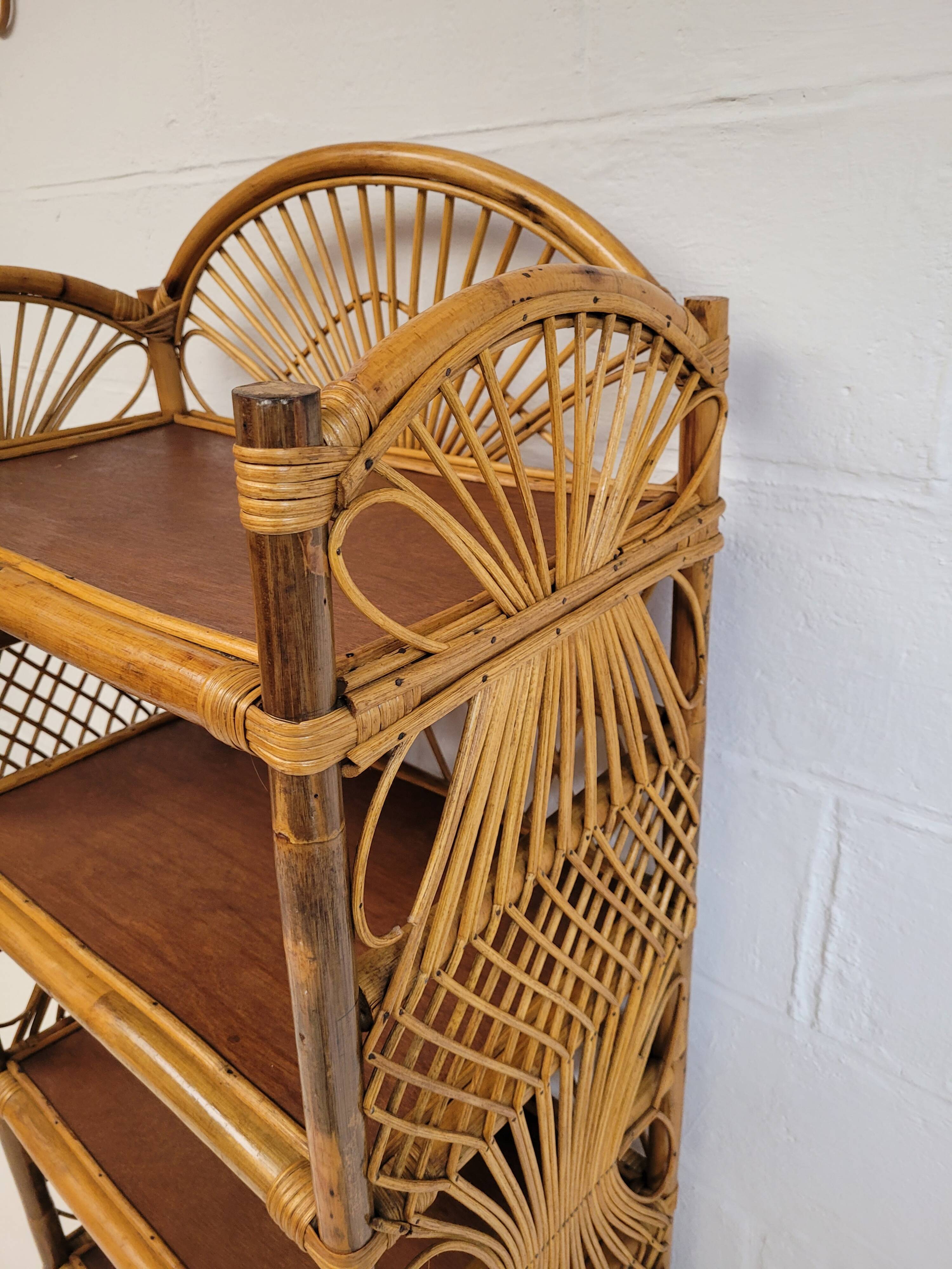 Vintage rattan bookcase shelf