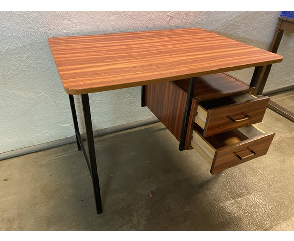 Vintage brown formica desk with black metal feet