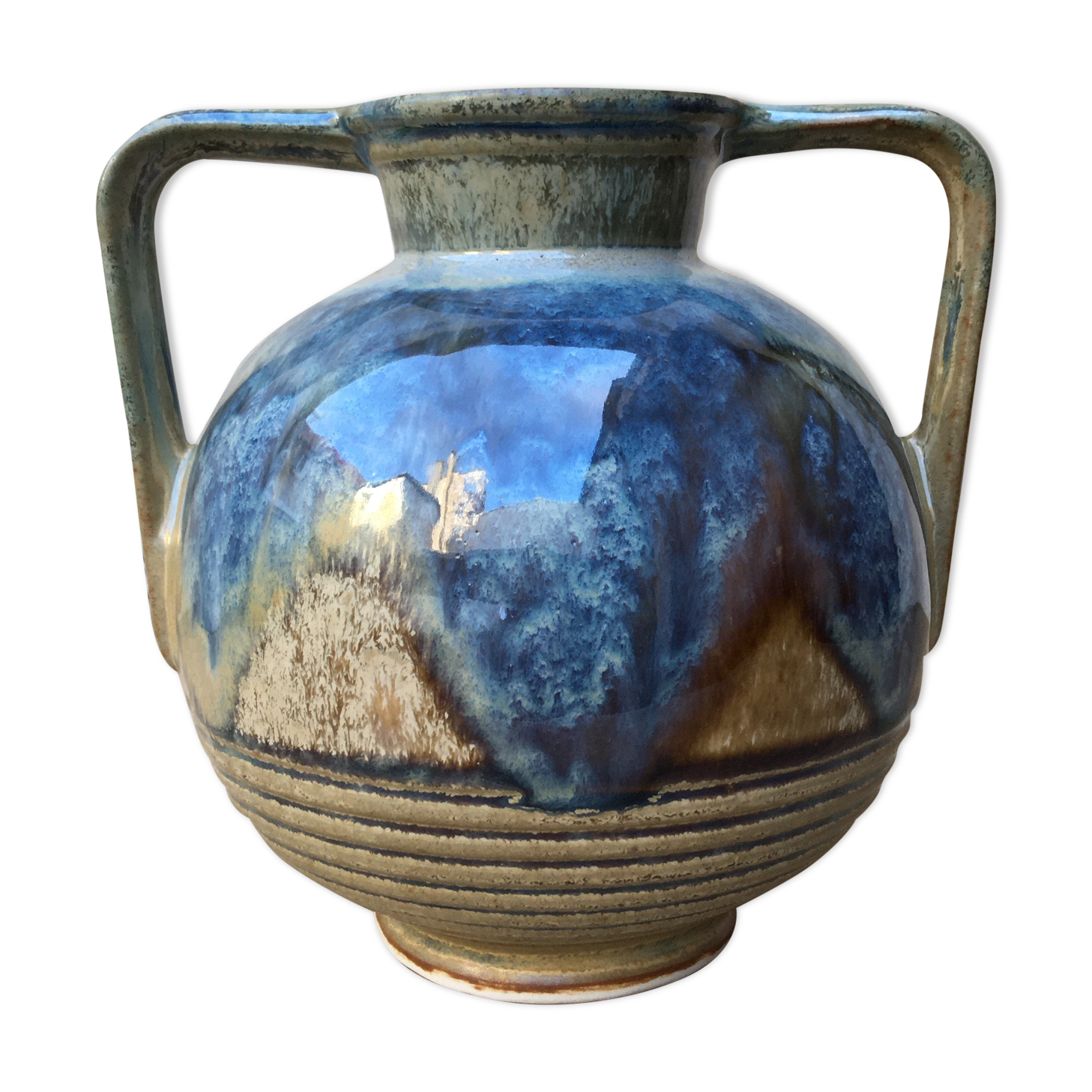 Flame blue sandstone vase