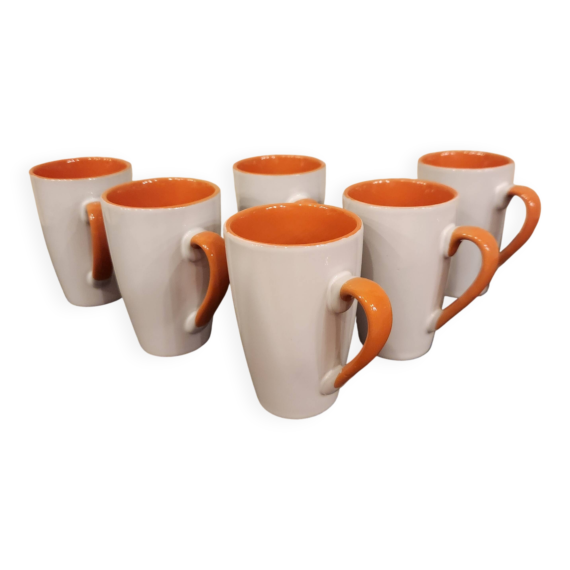 Set of 6 orange and white cups – 10 cl – perfect condition