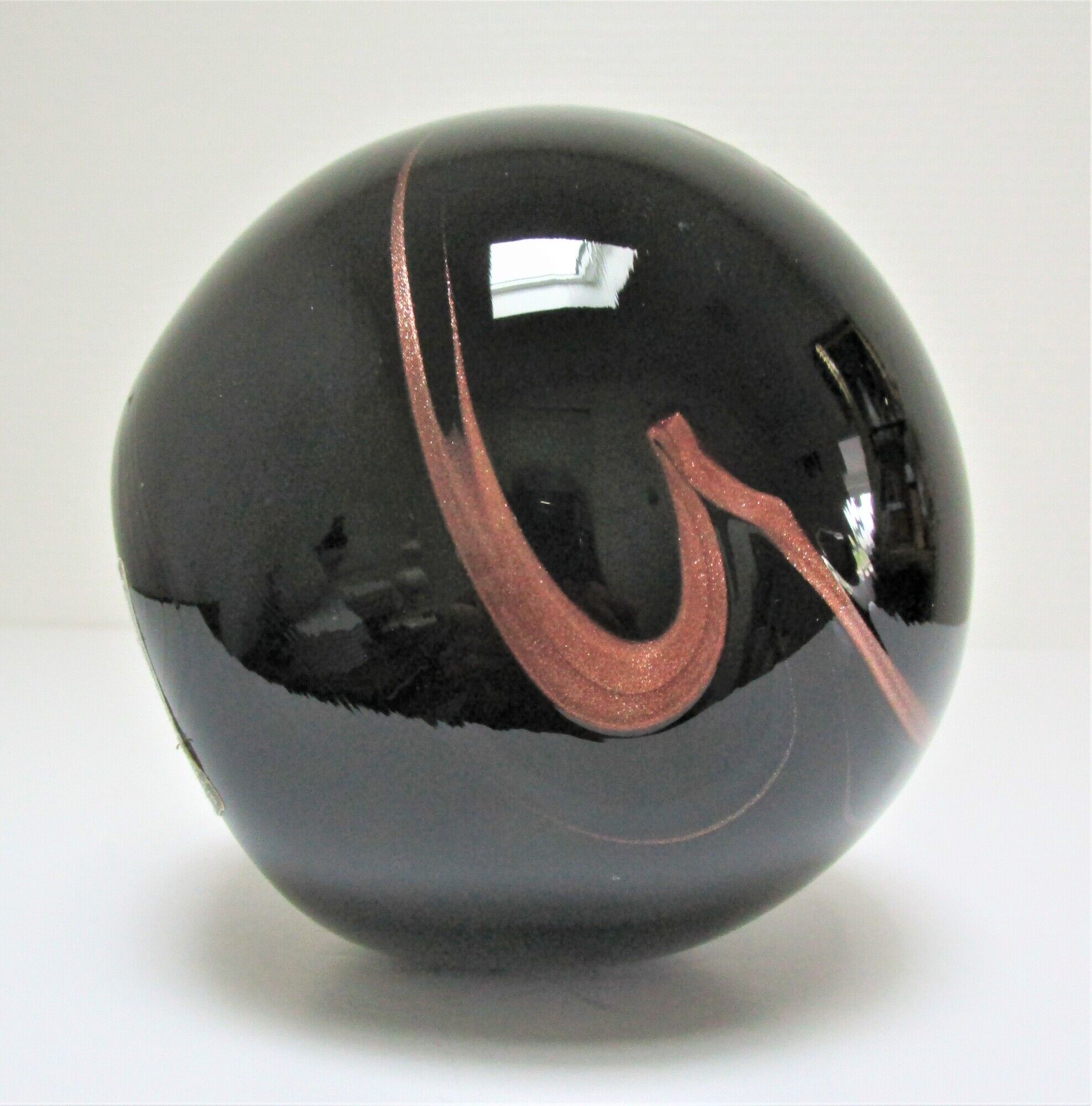 ball paperweight black and coppery glass paste Bob le Bleis glassware Maure Old vintage