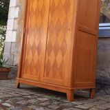 Vintage 1950s oak wardrobe with compass legs