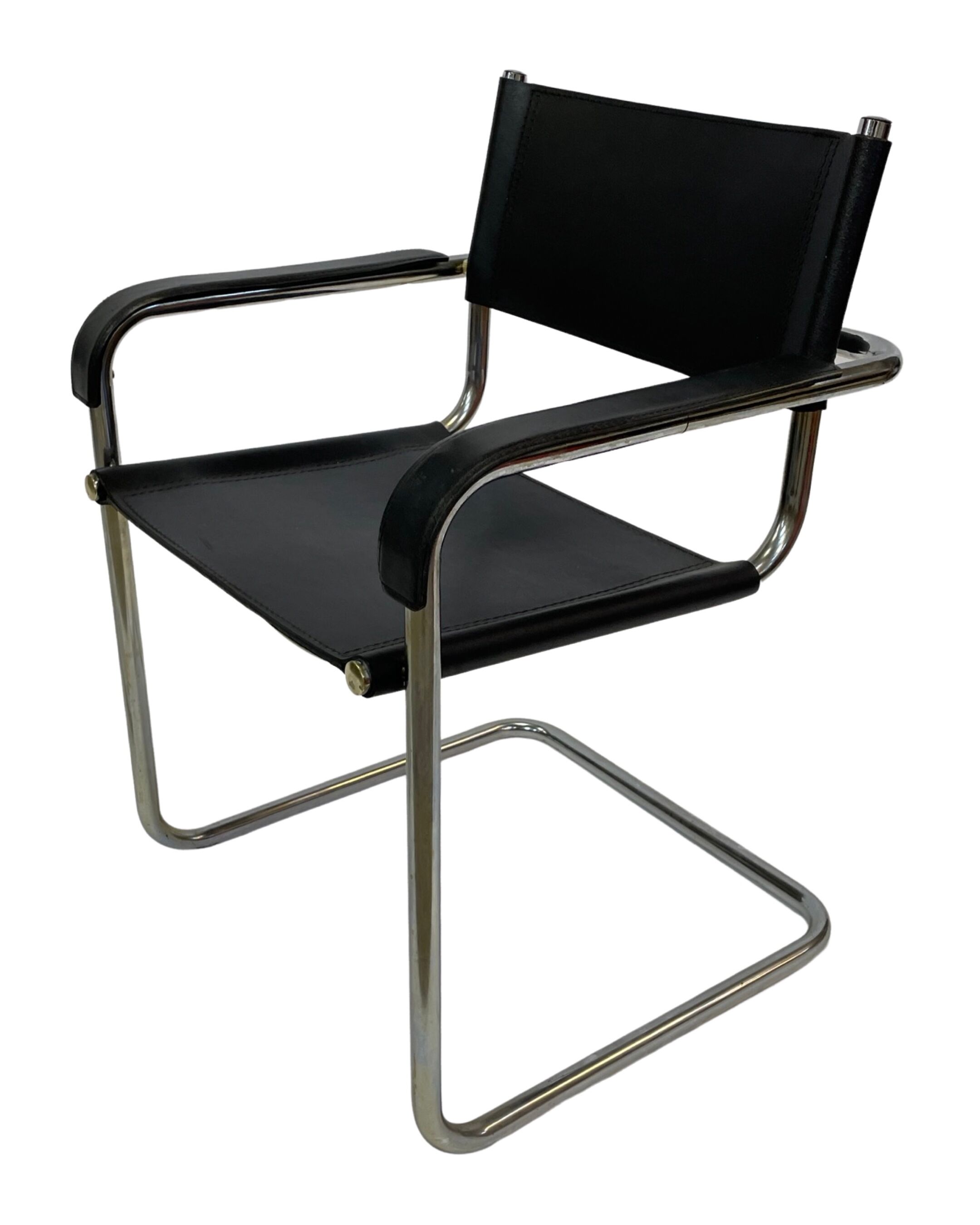 Set of 4 bauhaus cantilever chairs black leather and chrome design